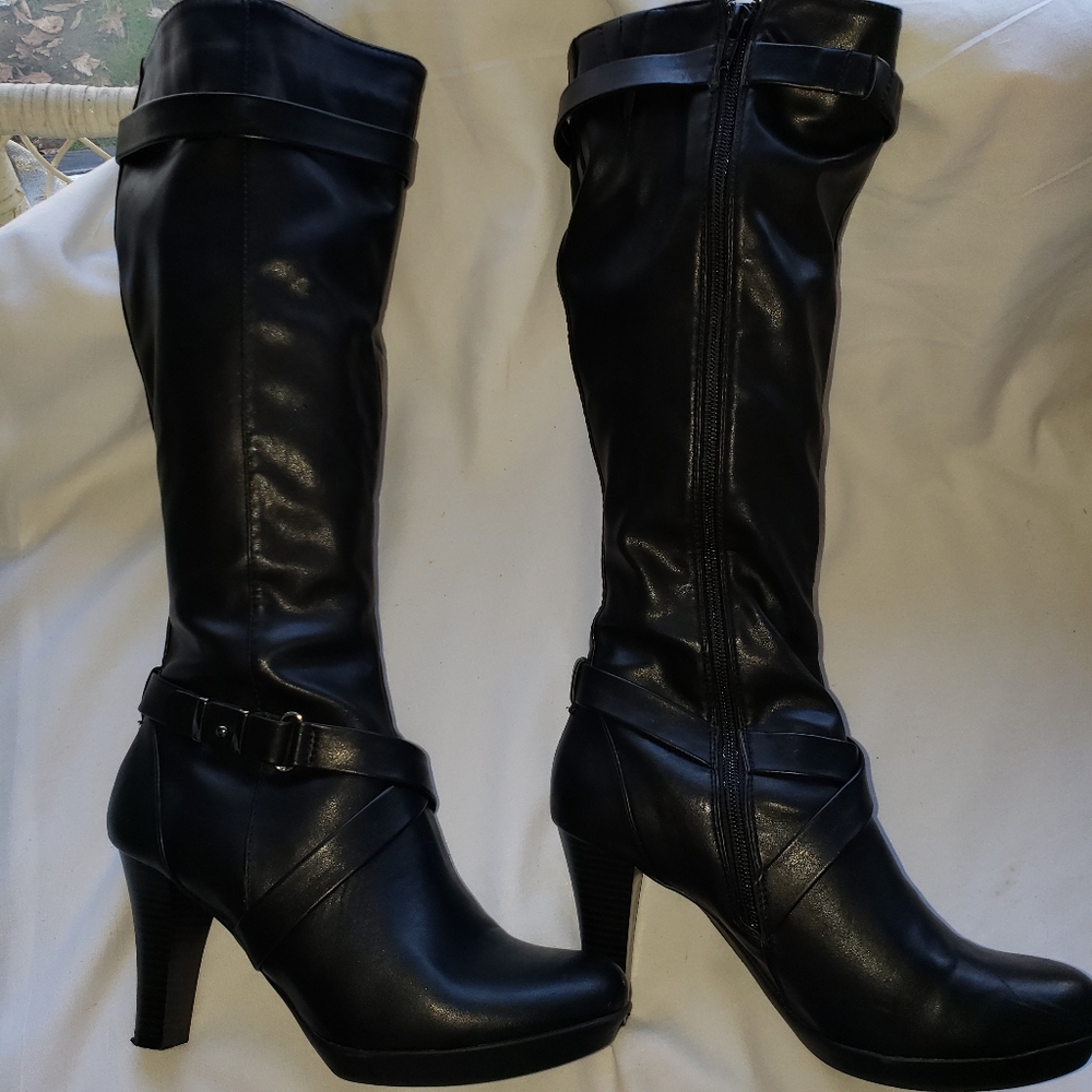 Worthington Black Phanton Leather Boots - Picture 1 of 8